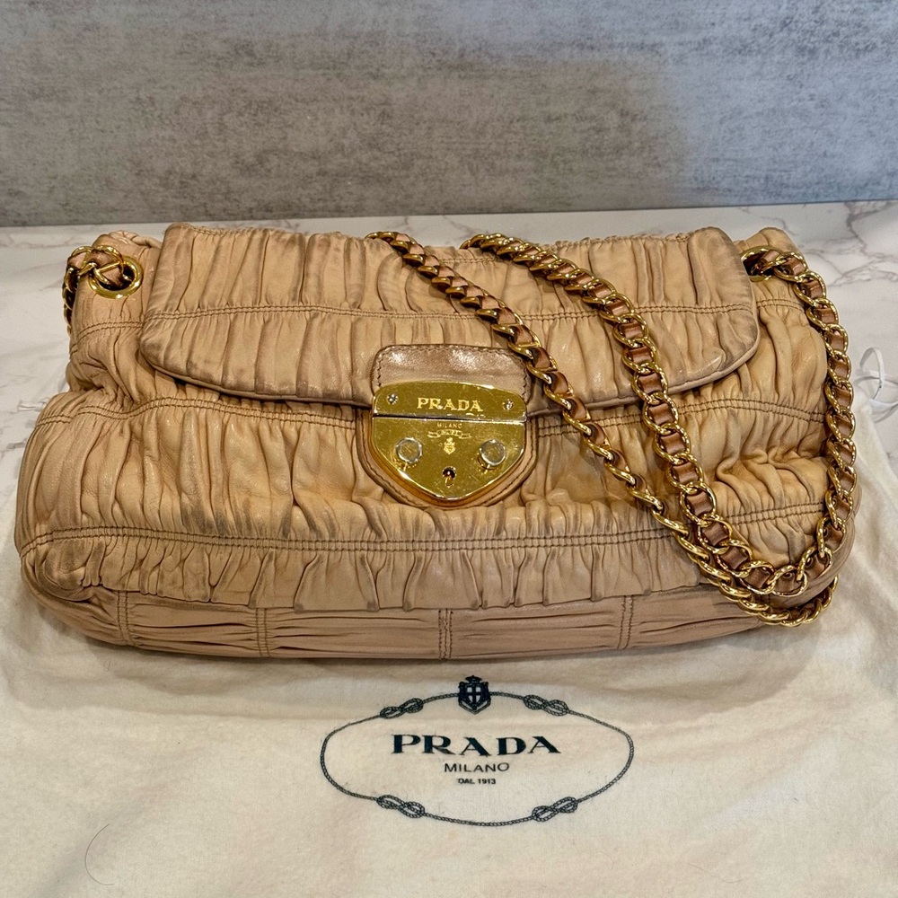 Prada Nappa Gaufre Shoulder Bag with Push-lock & Chain Strap - Picture 3 of 12